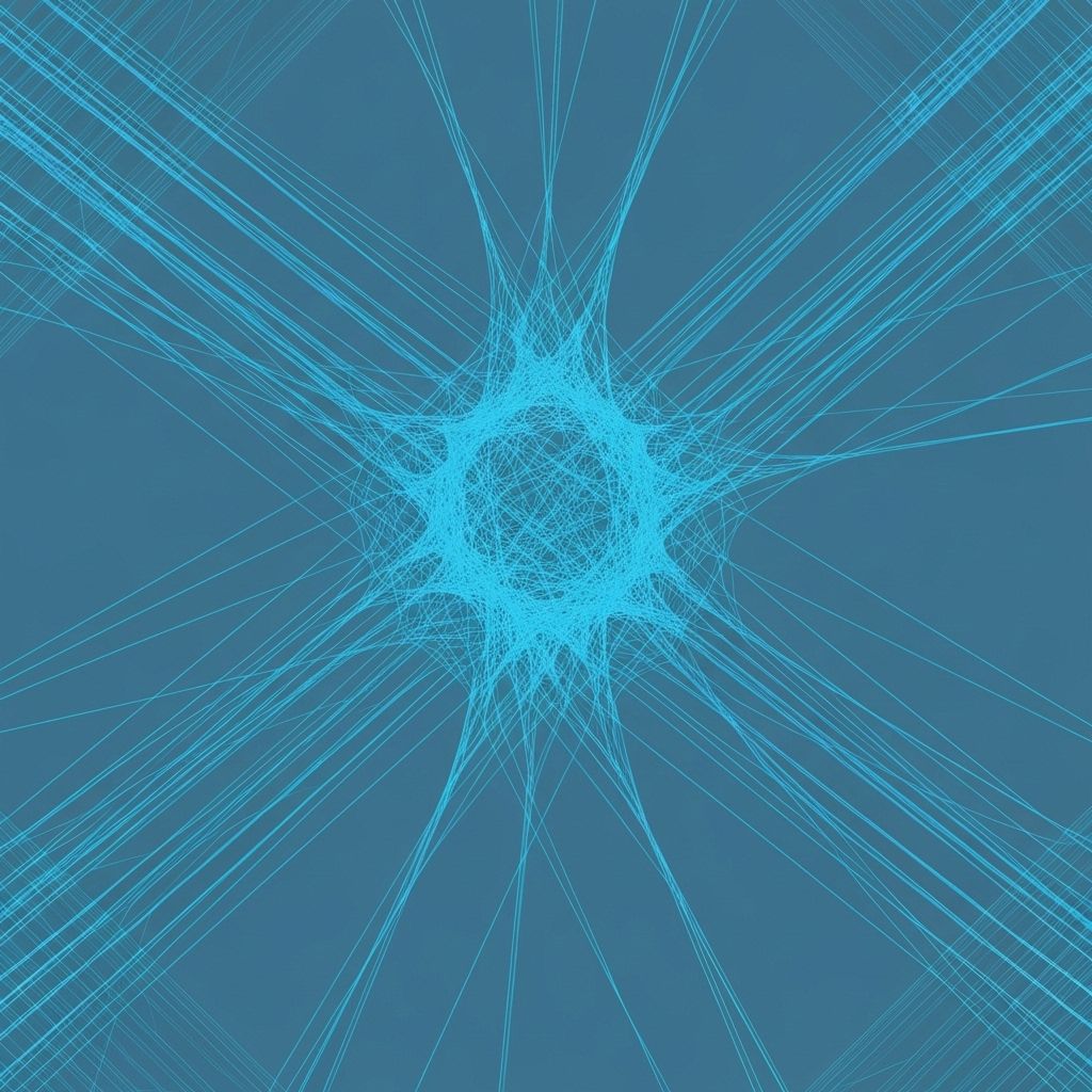Abstract AI neural network visualization with geometric patterns